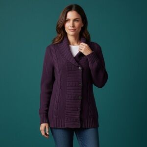 Athleta Vintage cotton cable knit snap & zip front cardigan. Xcelent condition!